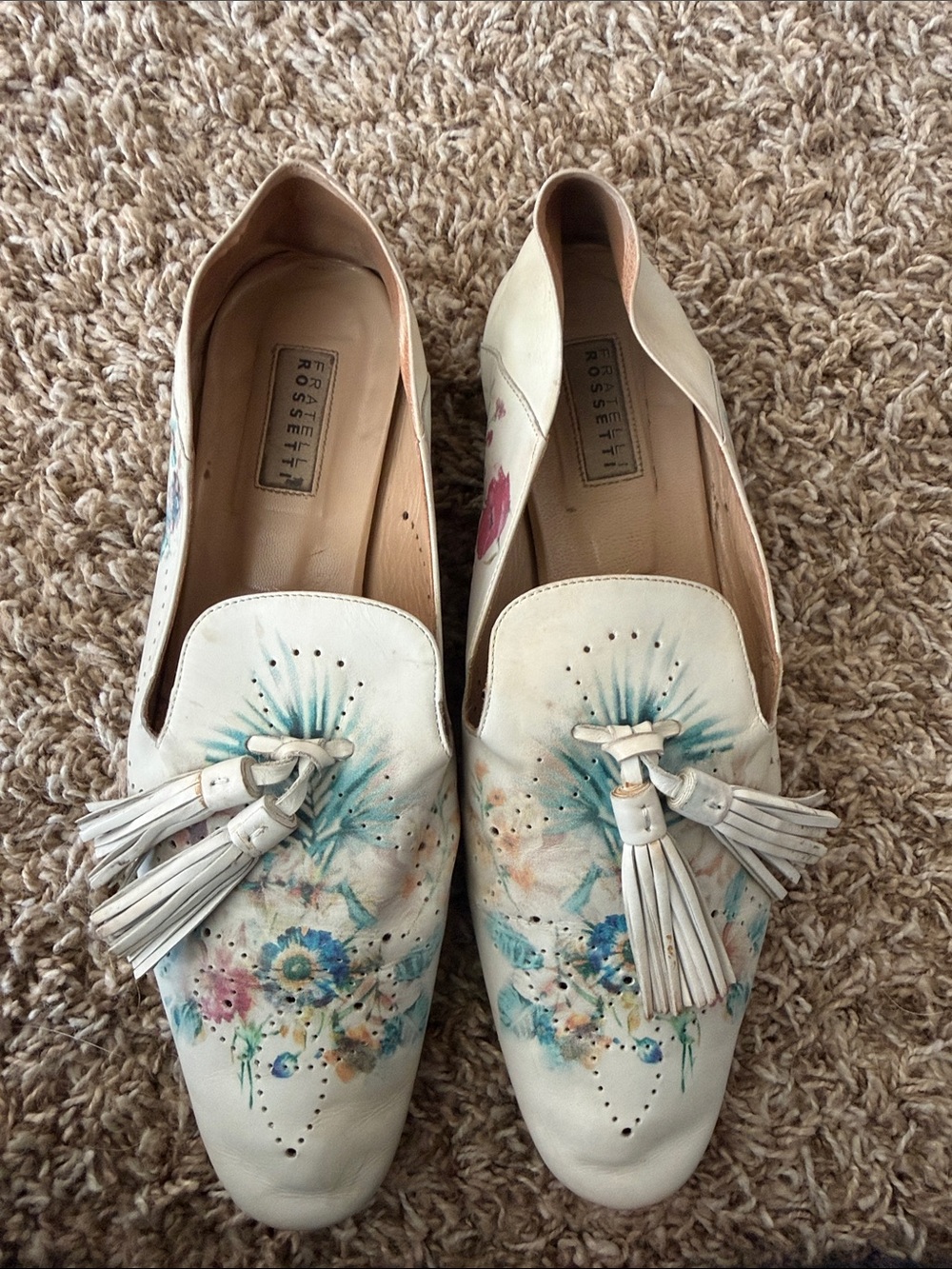 Fratelli Rossetti Floral Leather Tassel Loafers Made in Italy Size 40